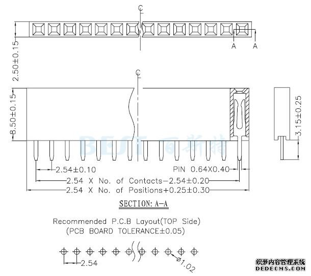 排針排母2.54單排母Y型180°